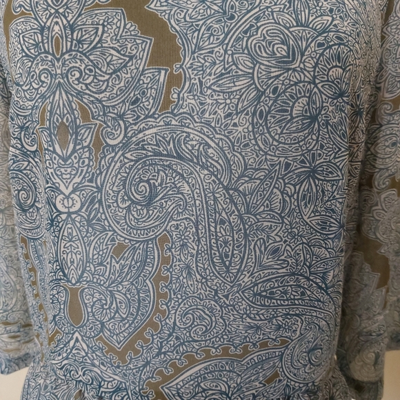 Petticoat Alley Floral Paisley Green Blue White Sheer Peplum Blouse - Picture 5 of 9